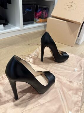 Prada Black Leather Peep-Toe Pumps